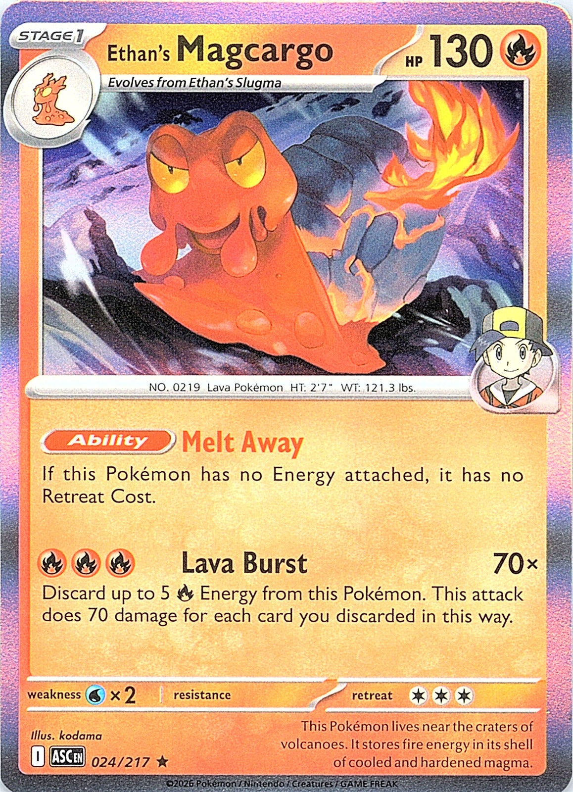 Ethan's Magcargo Holo Rare SV10: Destined Rivals 036/182 NM - exact card shown front