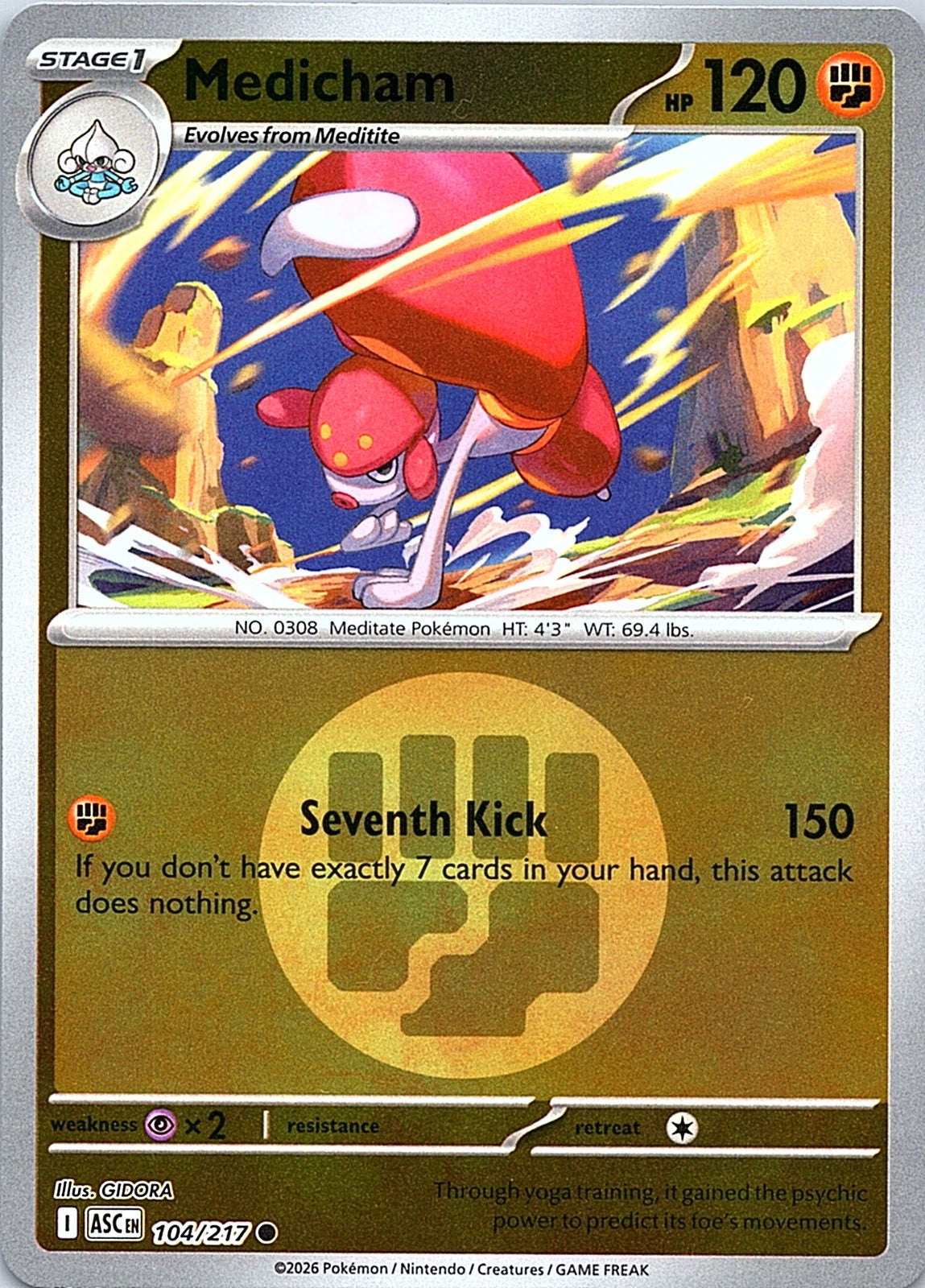 Medicham - (Energy Symbol Pattern) Reverse Holo Common ME: Ascended Heroes 104/217 NM - exact card shown front