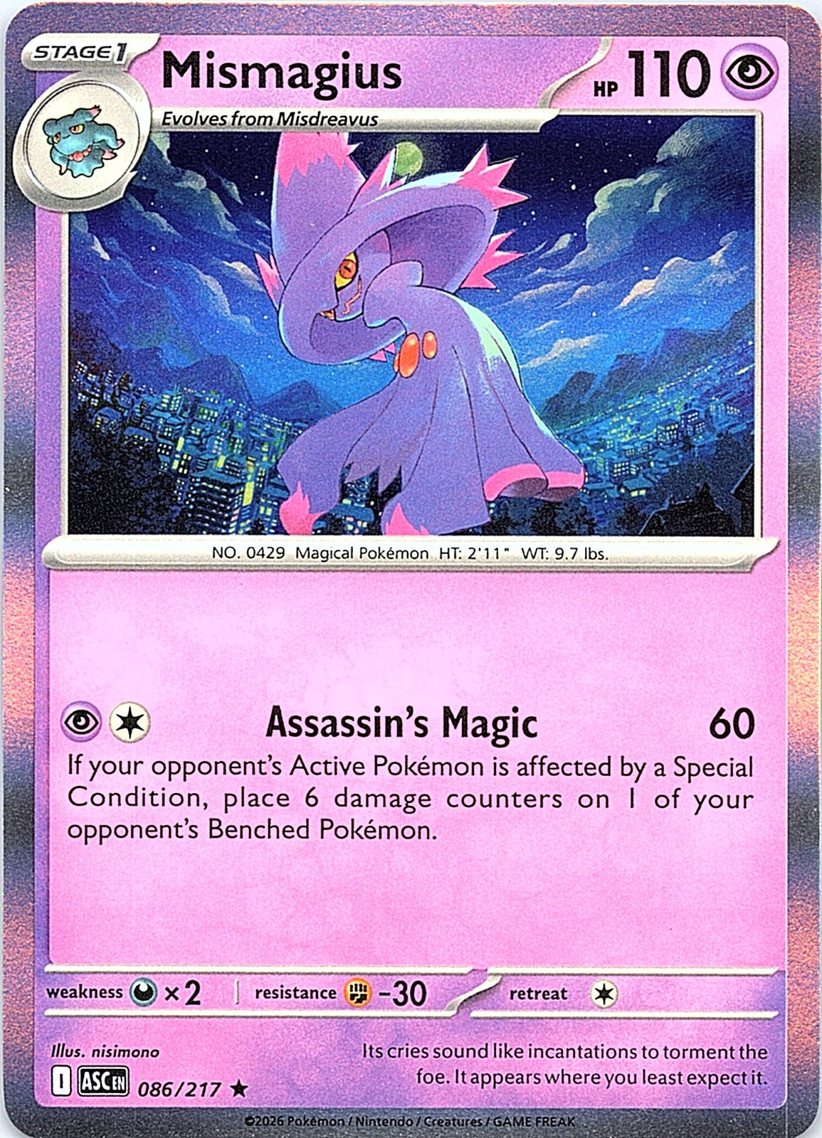 Mismagius Holo Rare ME: Ascended Heroes 086/217 NM - exact card shown front
