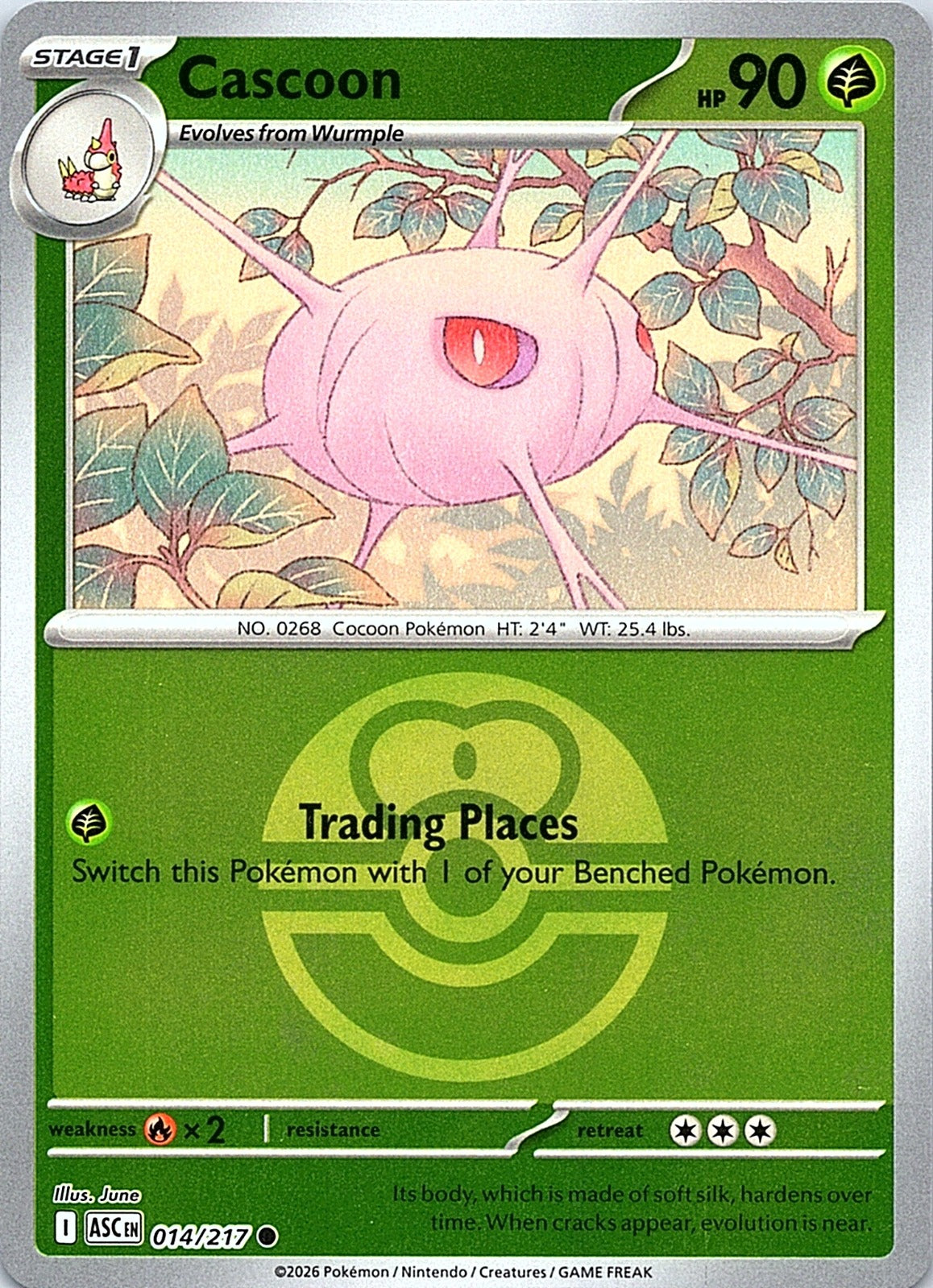 Cascoon (Love Ball) Reverse Holo Common ME: Ascended Heroes 014/217 NM - exact card shown front