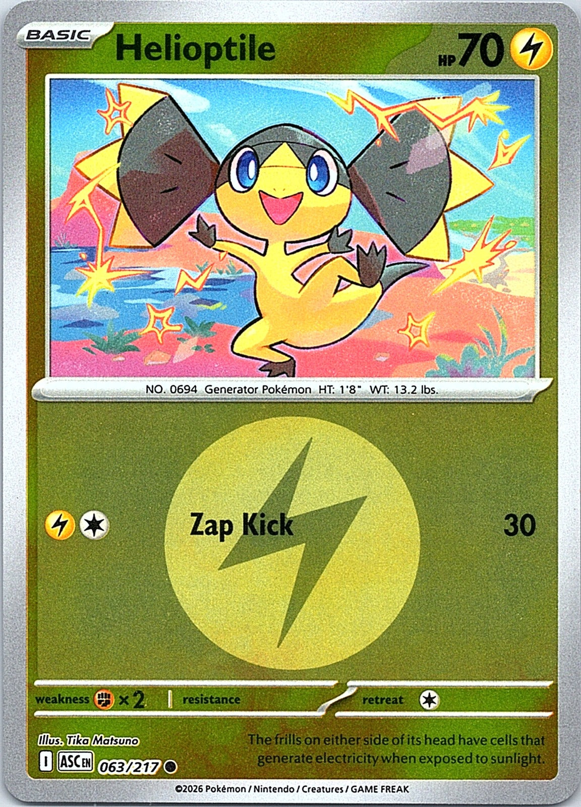 Helioptile (Energy Symbol Pattern) Reverse Holo Common ME: Ascended Heroes 063/217 NM - exact card shown front