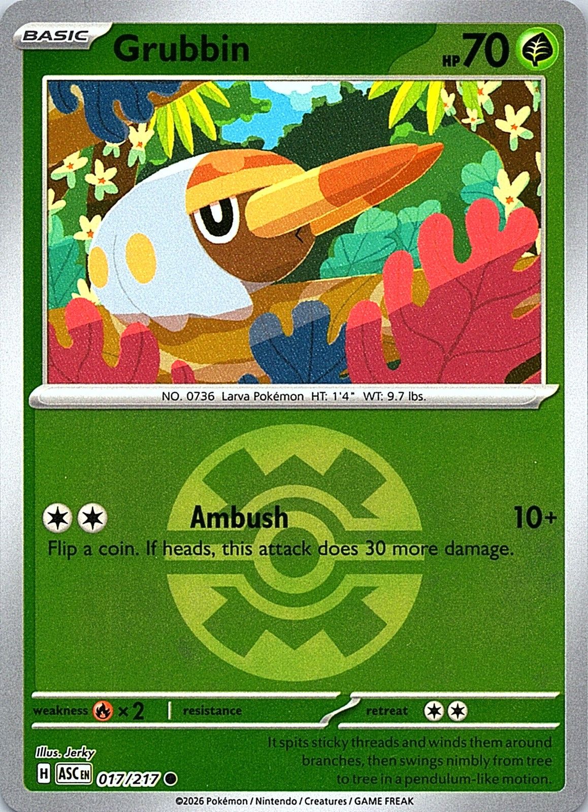 Grubbin (Quick Ball) Reverse Holo Common ME: Ascended Heroes 017/217 NM - exact card shown front