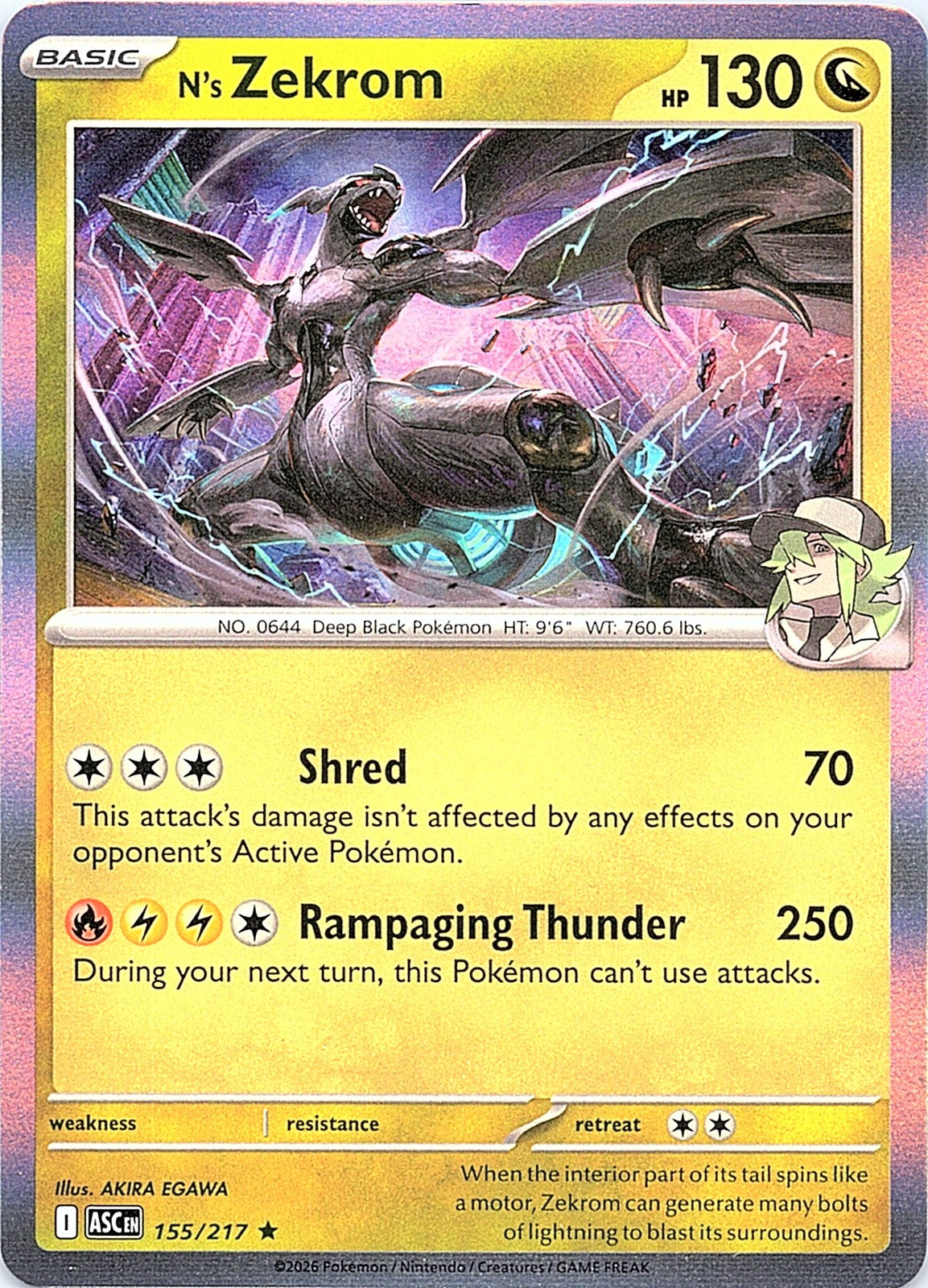 N's Zekrom Holo Rare ME: Ascended Heroes 155/217 NM - exact card shown front