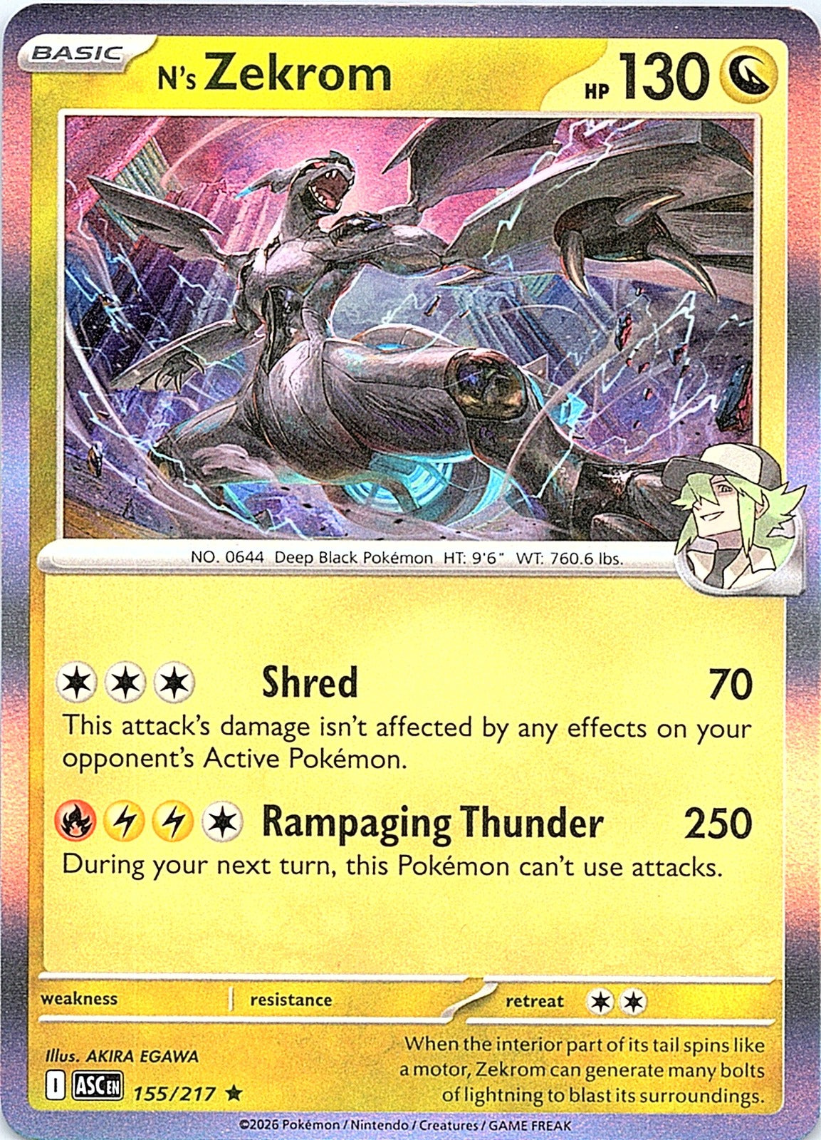 N's Zekrom Holo Rare ME: Ascended Heroes 155/217 NM - exact card shown front