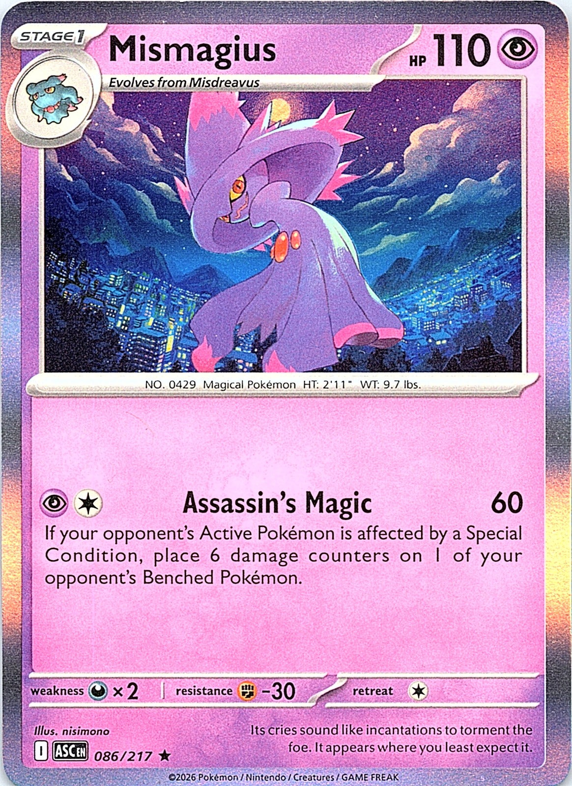 Mismagius Holo Rare ME: Ascended Heroes 086/217 NM - exact card shown front