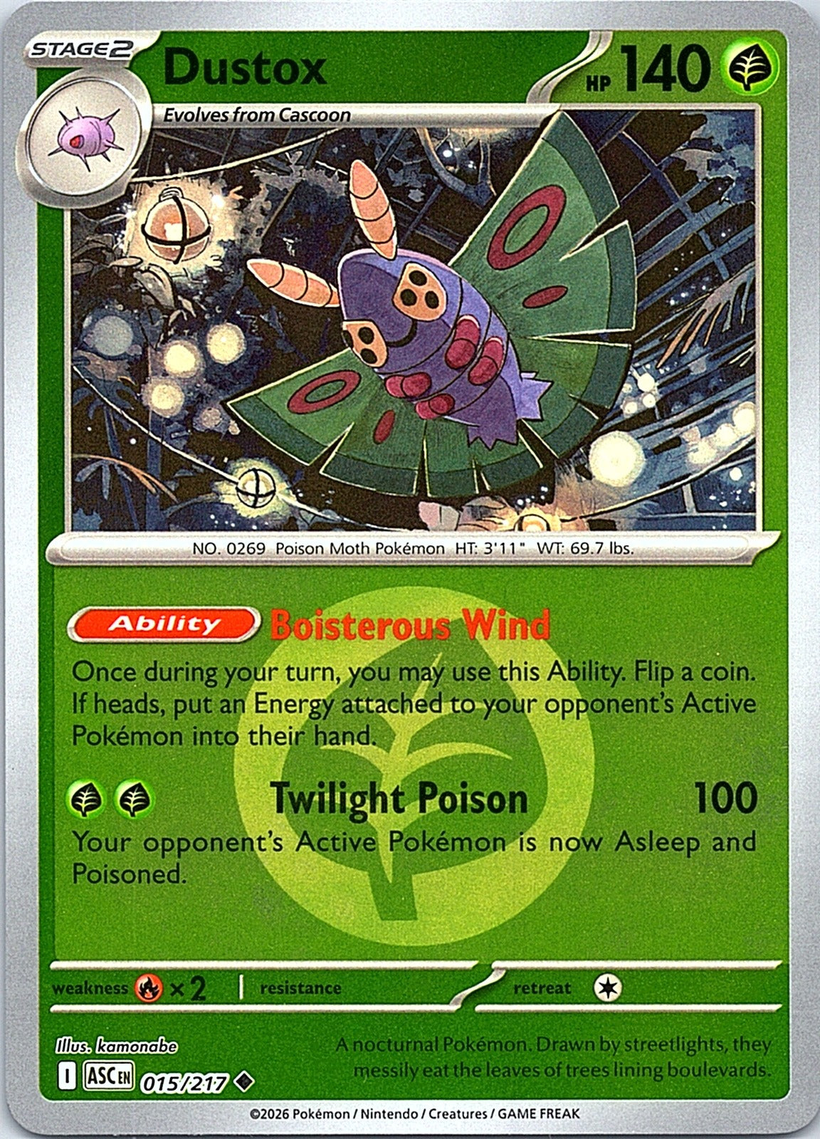Dustox - (Energy Symbol Pattern) Reverse Holo Uncommon ME: Ascended Heroes 015/217 NM - exact card shown front