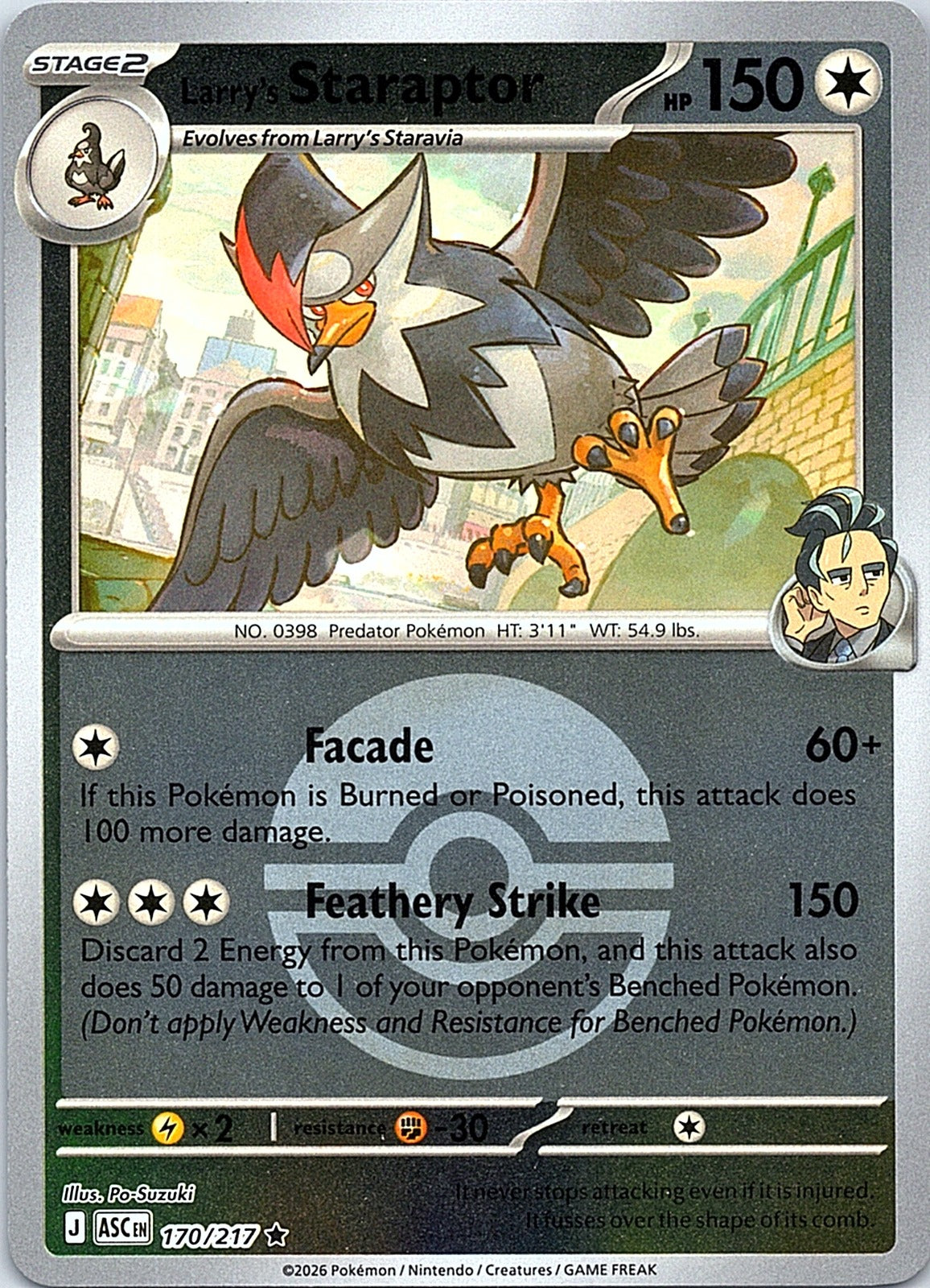 Larry's Staraptor - (Energy Symbol Pattern) Reverse Holo Rare ME: Ascended Heroes 170/217 NM - exact card shown front