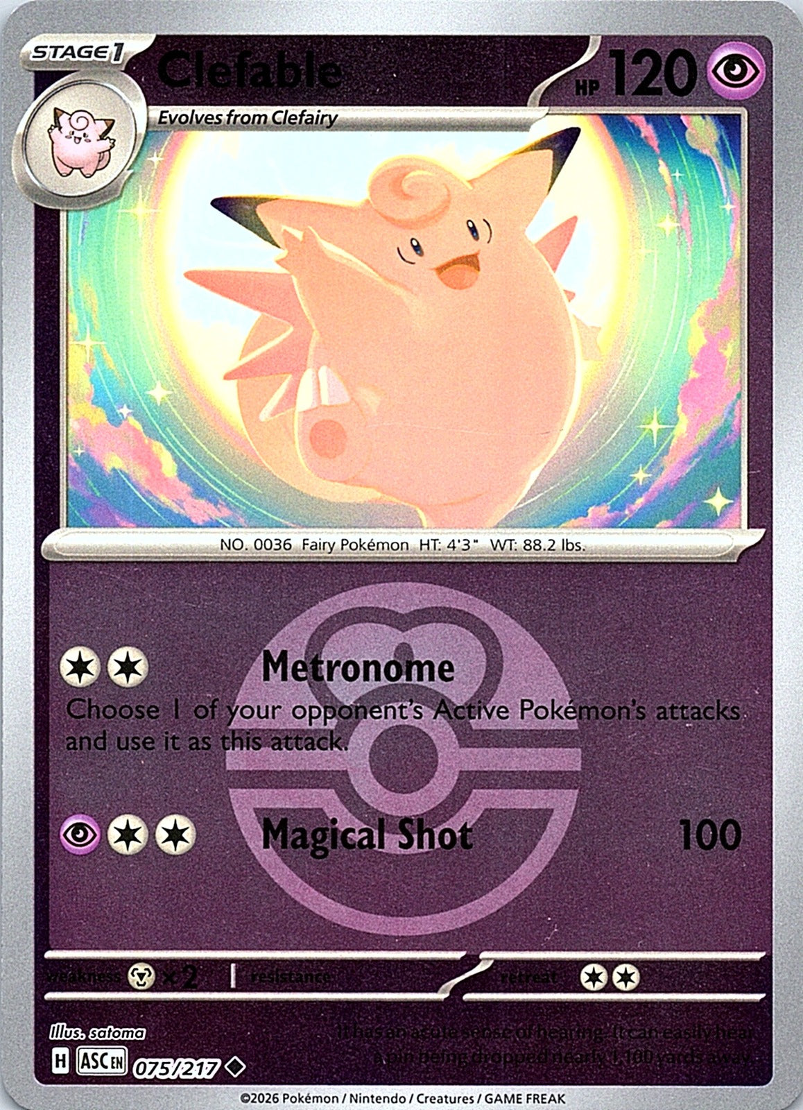 Clefable (Love Ball) Reverse Holo Uncommon ME: Ascended Heroes 075/217 NM - exact card shown front