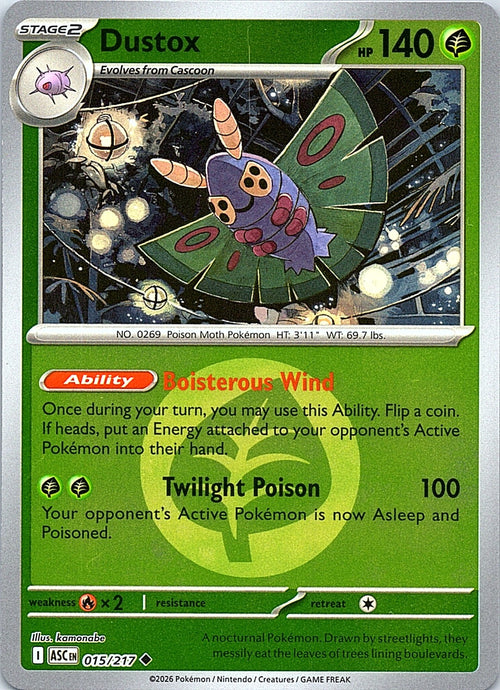 Dustox - (Energy Symbol Pattern) Reverse Holo Uncommon ME: Ascended Heroes 015/217 NM - exact card shown front