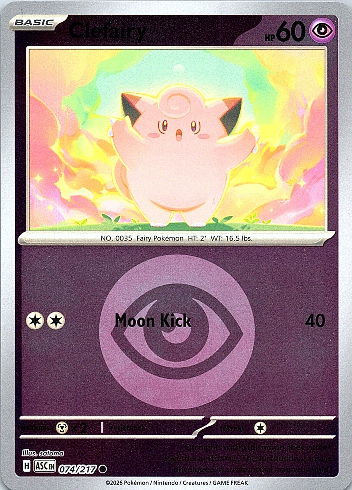 Clefairy (Energy Symbol Pattern) Reverse Holo Common ME: Ascended Heroes 074/217 NM - exact card shown front
