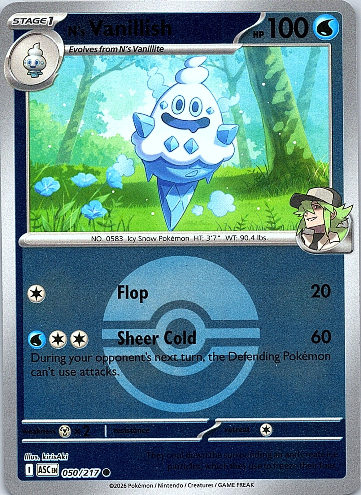 N's Vanillish (Poke Ball) Reverse Holo Common ME: Ascended Heroes 050/217 NM - exact card shown front