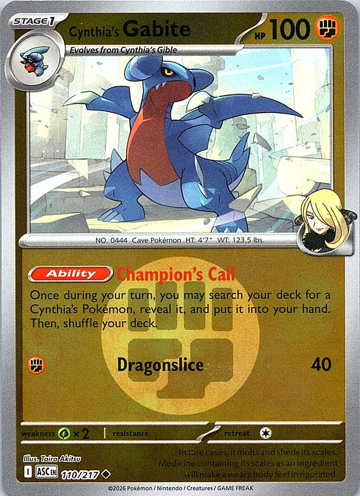 Cynthia's Gabite (Energy Symbol Pattern) Reverse Holo Uncommon ME: Ascended Heroes 110/217 NM - exact card shown front