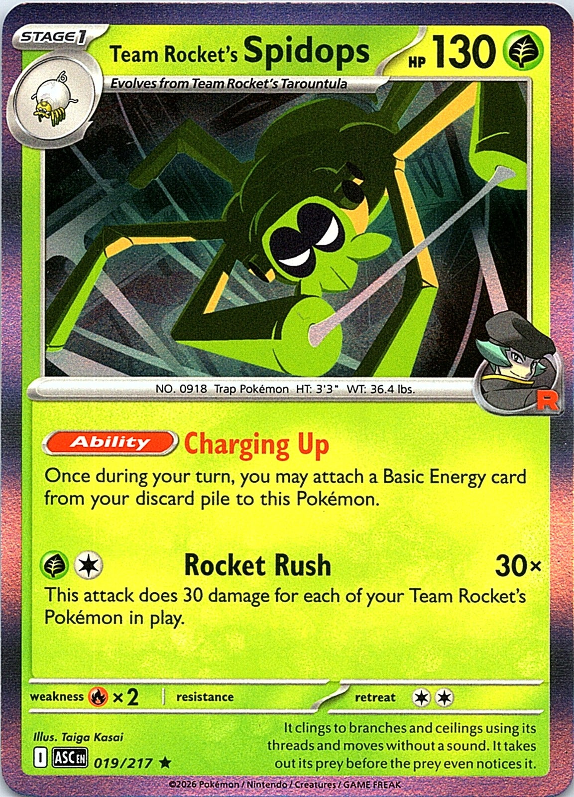 Team Rocket's Spidops Holo Rare ME: Ascended Heroes 019/217 NM - exact card shown front