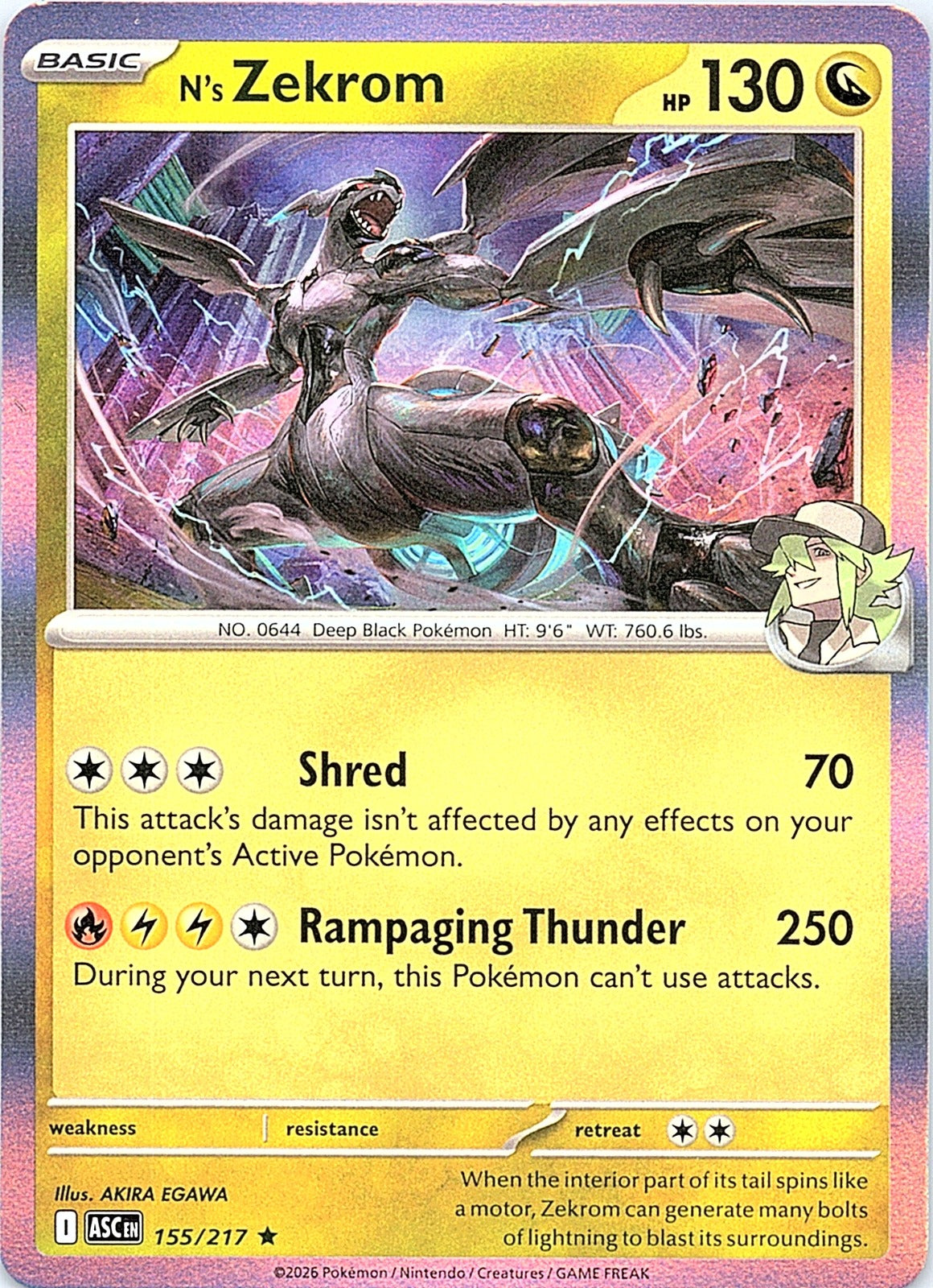 N's Zekrom Holo Rare ME: Ascended Heroes 155/217 NM - exact card shown front
