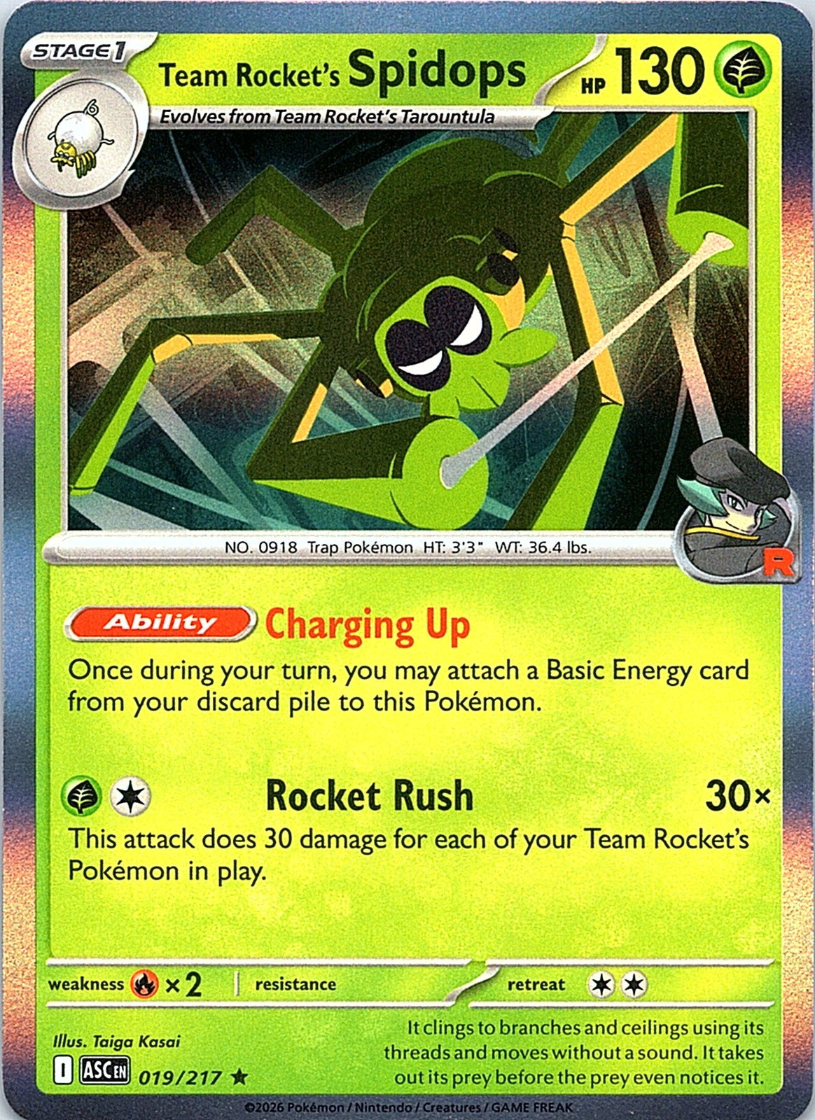 Team Rocket's Spidops Holo Rare ME: Ascended Heroes 019/217 NM - exact card shown front