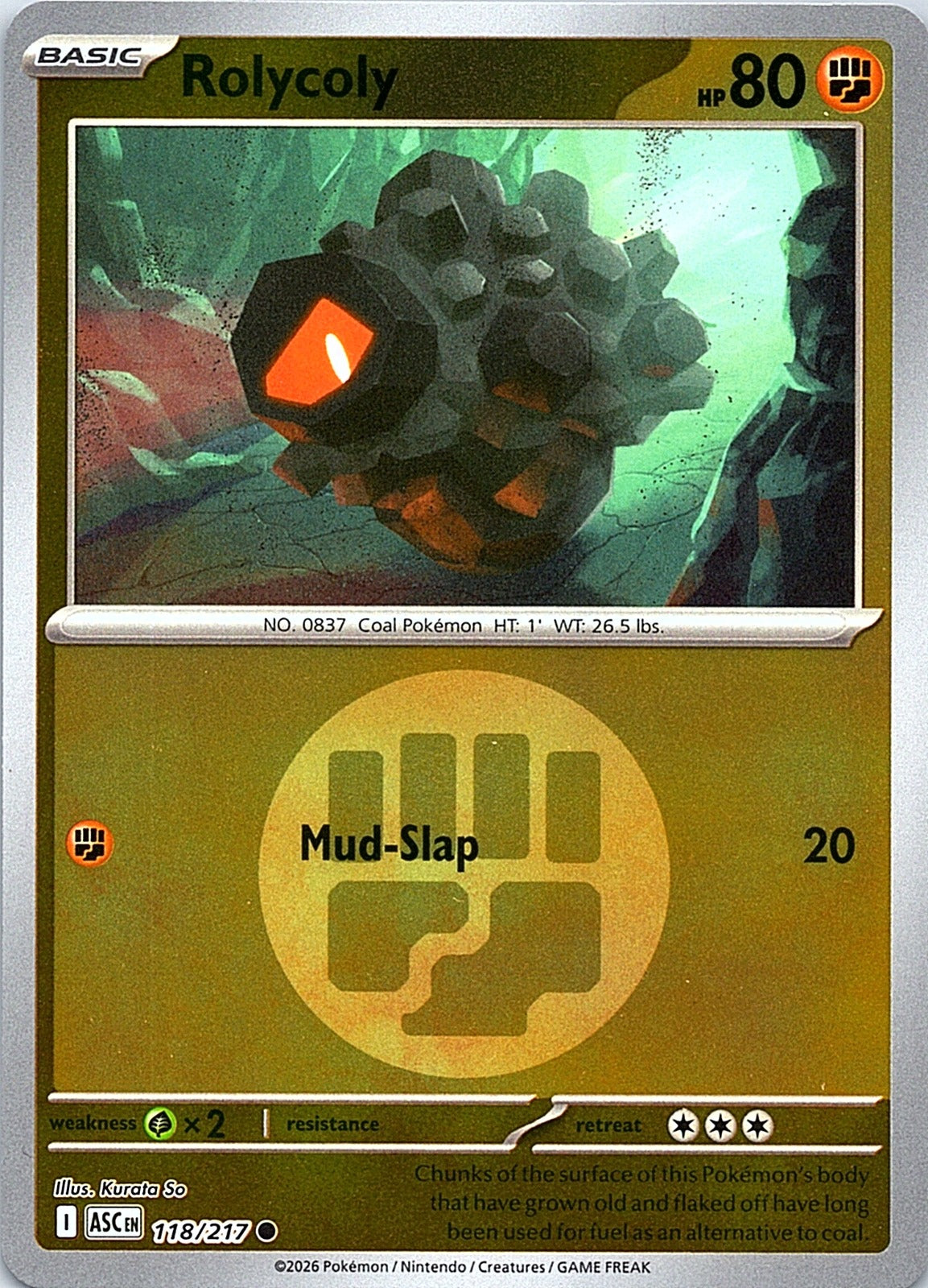 Rolycoly (Energy Symbol Pattern) Reverse Holo Common ME: Ascended Heroes 118/217 NM - exact card shown front