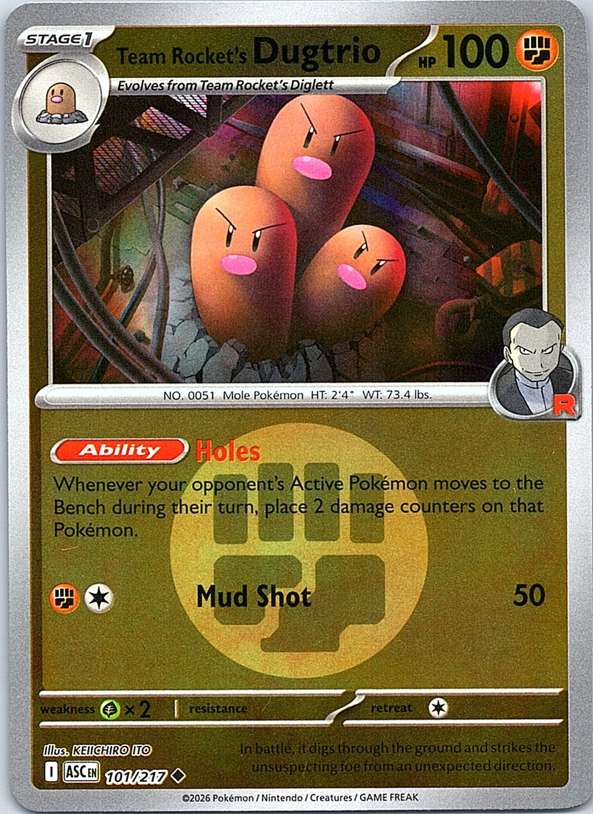 Team Rocket's Dugtrio - (Energy Symbol Pattern) Reverse Holo Uncommon ME: Ascended Heroes 101/217 NM - exact card shown front