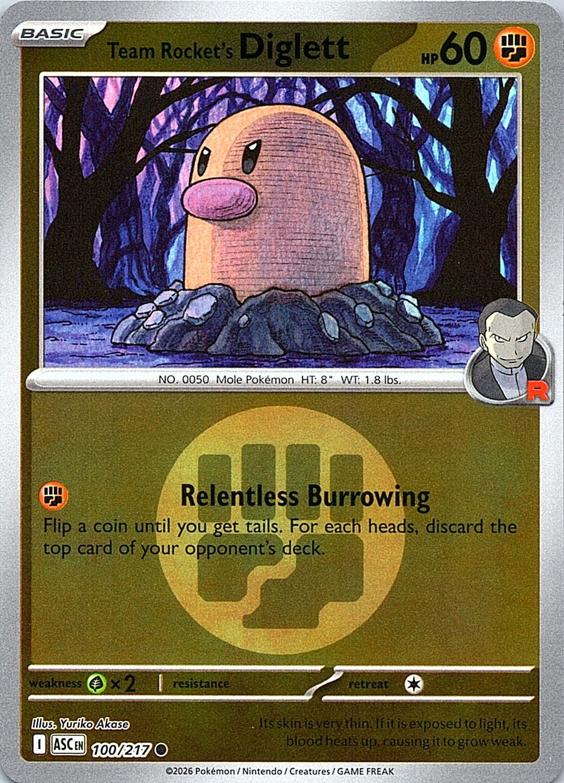 Team Rocket's Diglett (Energy Symbol Pattern) Reverse Holo Common ME: Ascended Heroes 100/217 NM - exact card shown front