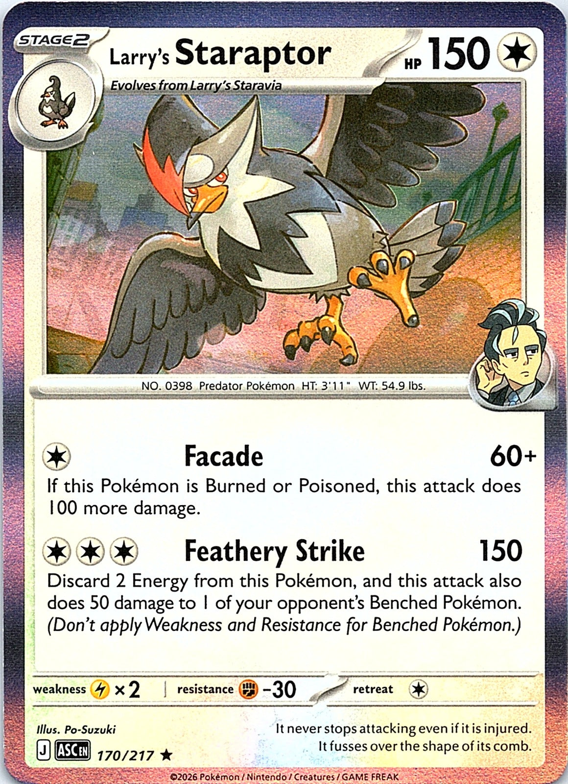Larry's Staraptor Holo Rare ME: Ascended Heroes 170/217 NM - exact card shown front