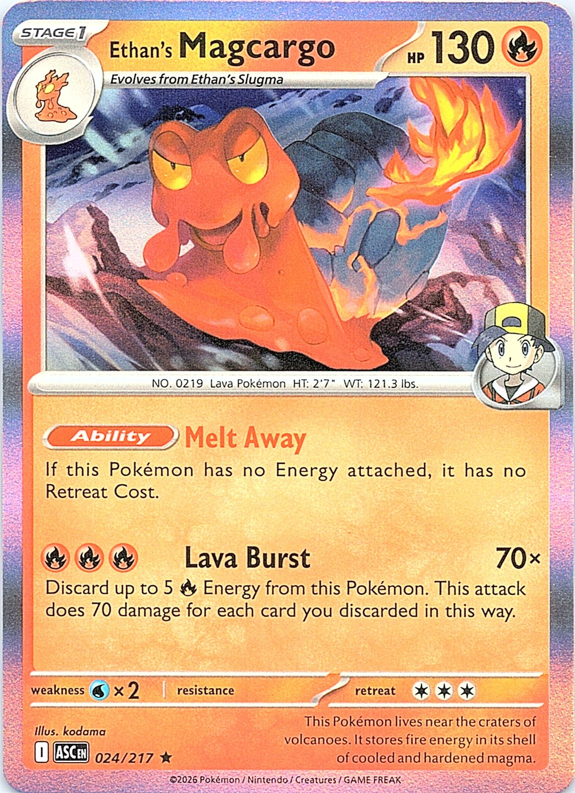 Ethan's Magcargo Holo Rare SV10: Destined Rivals 036/182 NM - exact card shown front