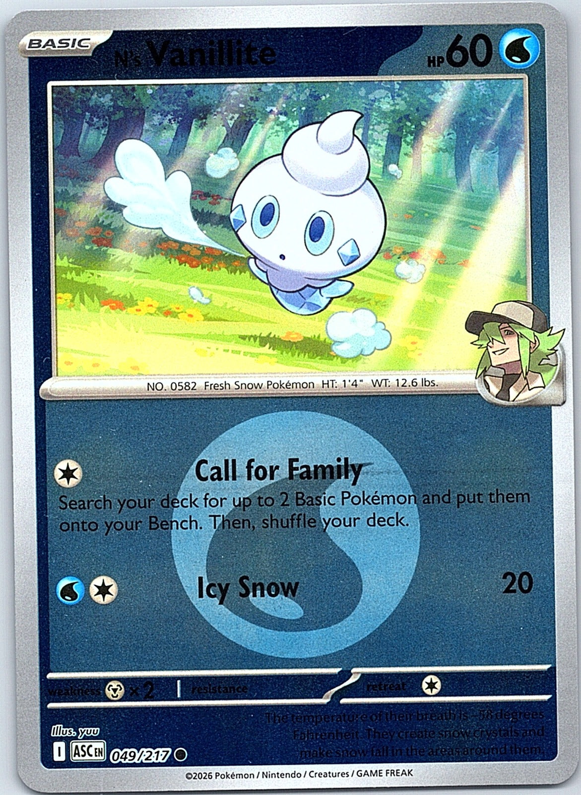 N's Vanillite (Energy Symbol Pattern) Reverse Holo Common ME: Ascended Heroes 049/217 NM - exact card shown front