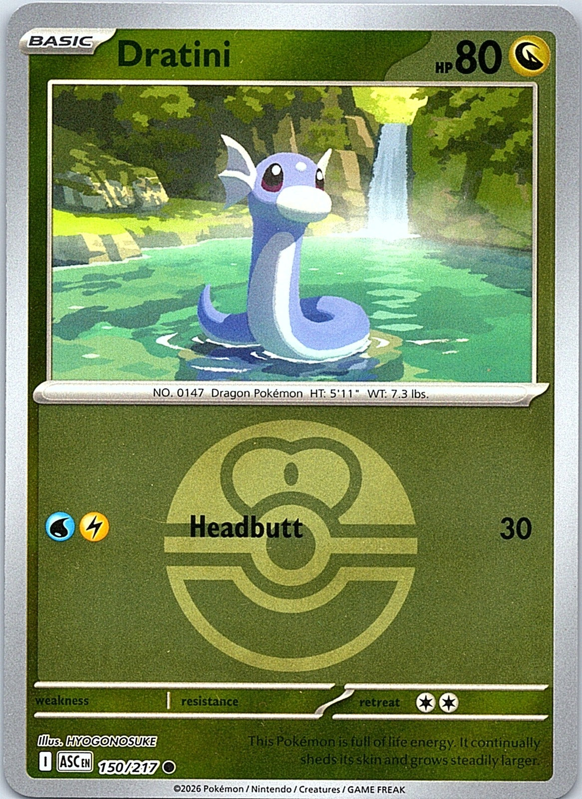 Dratini (Love Ball) Reverse Holo Common ME: Ascended Heroes 150/217 NM - exact card shown front