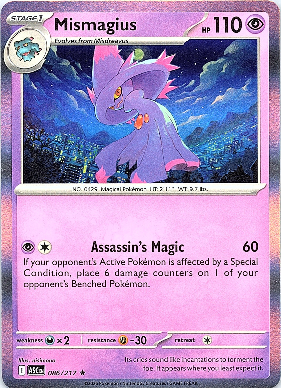 Mismagius Holo Rare ME: Ascended Heroes 086/217 NM - exact card shown front