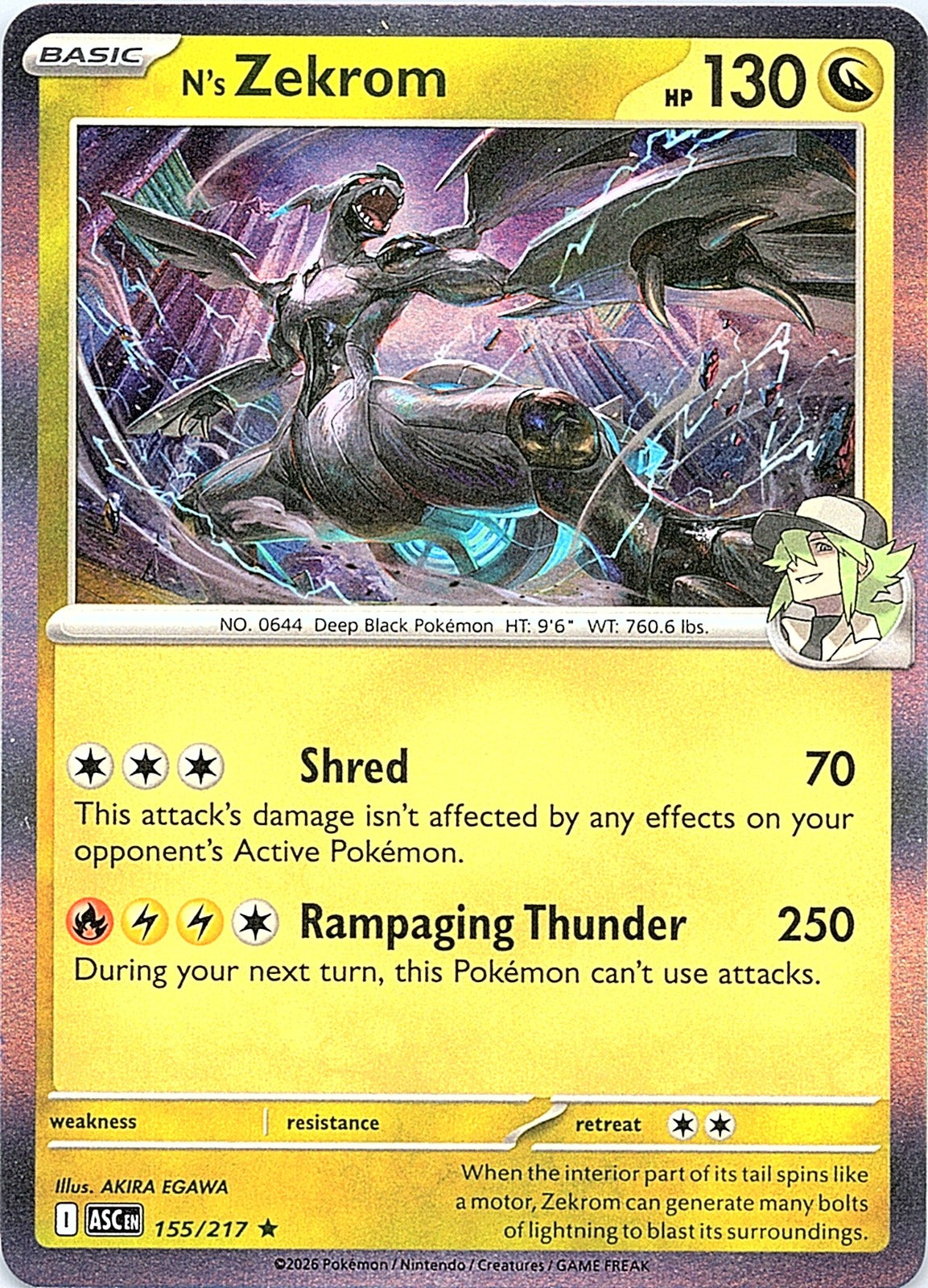 N's Zekrom Holo Rare ME: Ascended Heroes 155/217 NM - exact card shown front